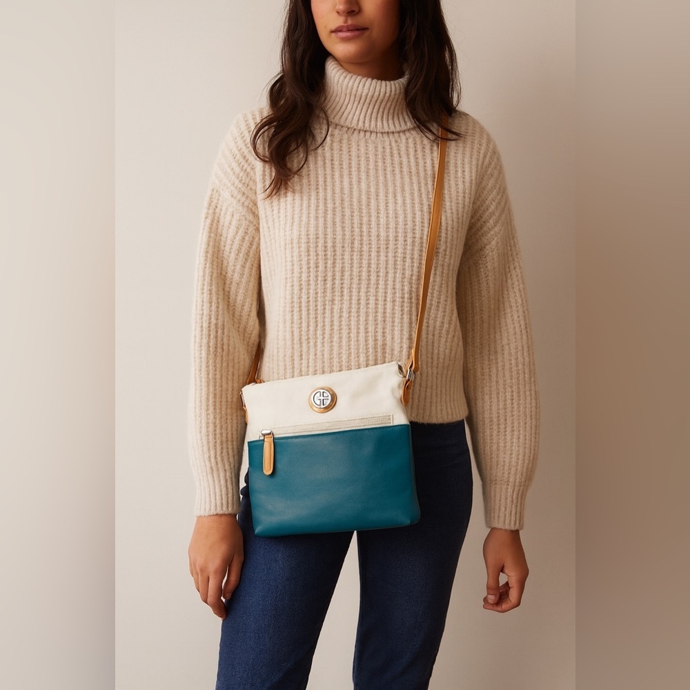 Giani Bernini Teal and White Florentine Glazed Leather Crossbodyโ Bag